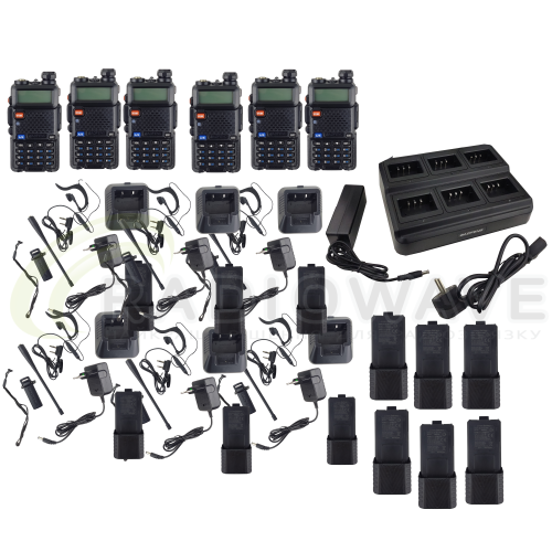Фото: Baofeng Комплект рацій Baofeng UV-5RHC Black SIX PACK + Зарядний комплект (BL-5X6 + 12 АКБ BL-5L)